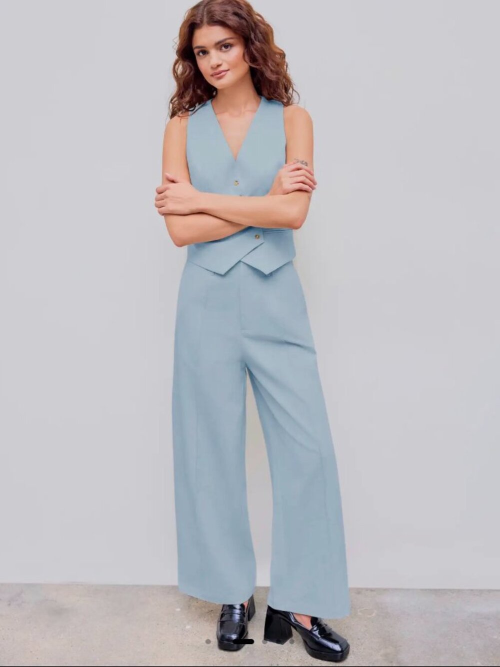 Cider NWT baby blue linen high rise wide leg trousers size medium B48